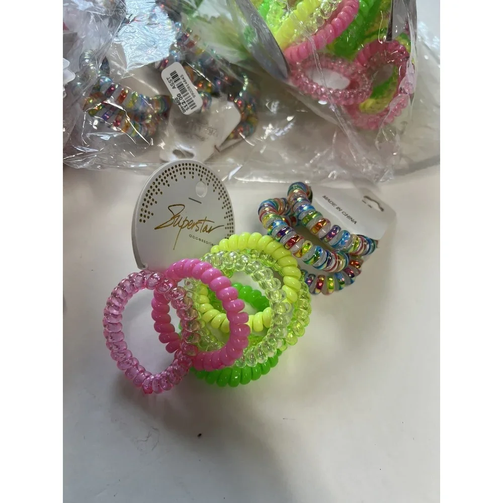 168 Hair Ties Spiral Phone Cord Coils Ponytail Holder Elastics Variety Colors